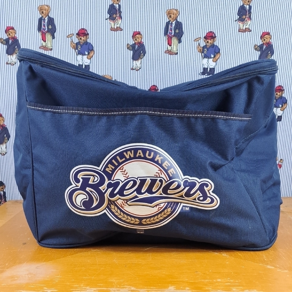 Milwaukee Brewers MLB logo blue & gray soft shell insulated food can cooler